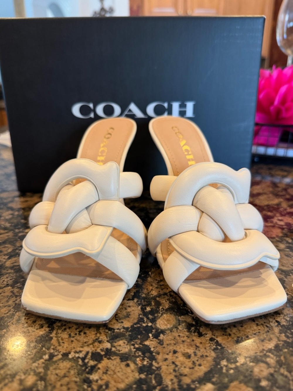 Coach Cream Braided Leather Slide Mules